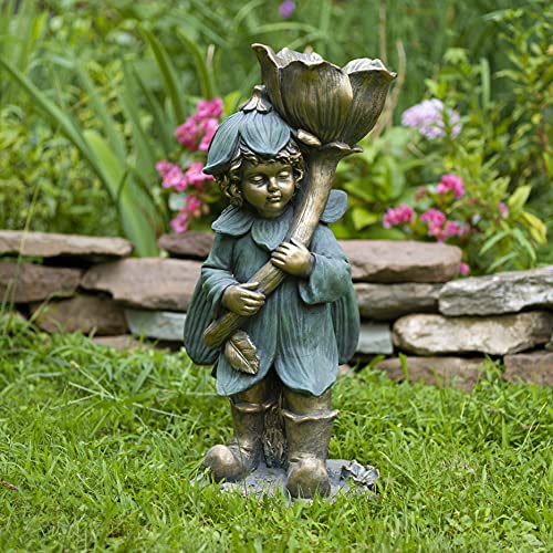 Zaer Ltd. Large Magnesium Fairy Statues for Outdoor Use (Standing Fairy with Flower Tato)