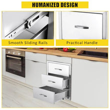 Takywep 304 Stainless Steel Outdoor Kitchen Drawers, Triple BBQ Island Storage Cabinet with Paper Towel Holder, Built-in Grill Station Drawers, Flush Mount Storage for Outdoor Kitchen and Patio