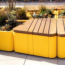 Bustards Outdoor Bench Outdoor Park Chair Geometric Planter Bench, Stainless Steel Flower Box with Solid Wood Seats, Sturdy Modern Square Leisure Bench Garden Bench