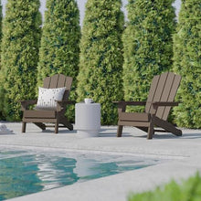 BizChair Adirondack Chairs Set of 4 with Cup Holders, Weather Resistant Poly Resin Brown