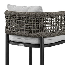 Armen Living Felicia Modern Indoor Outdoor Patio Counter Chair Bar Stool in Black Aluminum Metal with Grey Rope Wicker and Cushions, 30" Seat Height