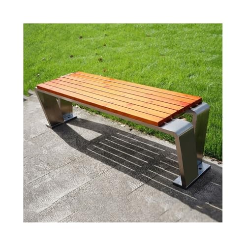 TBLOTYD Garden Benches Zigzag Stainless Steel Outdoor Bench Wood Seat Plate Park Bench Patio Seating，L