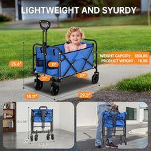 Lortix Heavy Duty Collapsible Wagon Cart - Foldable All-Terrain Beach Cart with 380Lbs Capacity for Grocery, Camping, Sports, Garden - Portable Blue Wagon with Wheels