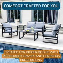 Big and Tall Patio Furniture Supports 500 lb. Oversized Aluminum Outdoor Conversation Set Heavy-Duty Durable All-Weather Powder-Coated Frame Plus Sized