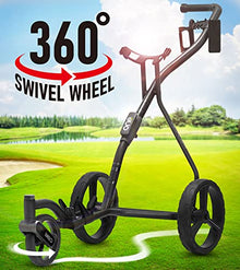TGU Golf Push Cart - Swivel Front Wheel, 360 Rotating, 1-Step Folding, Aircraft Grade Frame, Clear Design Concept, Lightweight & Easy Handling (Black)