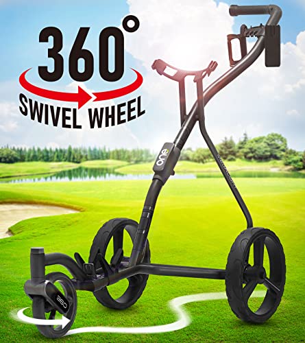 TGU Golf Push Cart - Swivel Front Wheel, 360 Rotating, 1-Step Folding, Aircraft Grade Frame, Clear Design Concept, Lightweight & Easy Handling (Black)