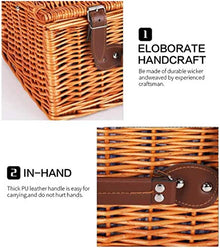 Storage Basket,Willow Woven Picnic with Lid for 4 People, Wicker Hamper Set, Portable Outdoor with Dishes