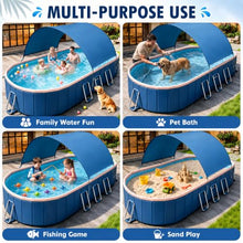 Fold Up Family Pool with Sunshade Canopy, No Pump Kiddie Wading Pool