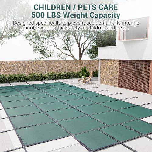 GarveeLife Winter Pool Safety Cover 20x40 Ft Rectangle with Center End Steps Green