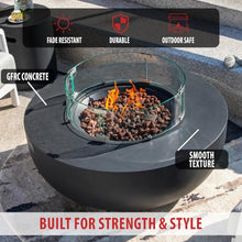 AMS 44" Round Concrete Natural Gas Fire Pit Bowl Table (Dark Gray, Bundle)