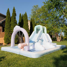 Bounceland Splash N’ Dash Dream Water Slide, 14.4ft L x 9.1ft W x 6.8ft H inflated Size, Outdoor Fun w/Long Slide, Giant Splash Pool, Water Spray, Climbing Wall, Active Play for Kids