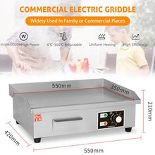 Commercial Electric Griddle 21.6", Electric Countertop Hot Plate BBQ Restaurant Tabletop Flat Top Grill Machine Stainless Steel Grill (110V 1600W(US))