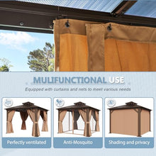 Aoxun 10'x10' Hardtop Gazebo with Netting and Curtains Brown