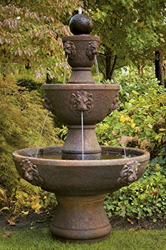 79" Gabriel Lion Head Fountain Two Tier - Outdoor Concrete Garden Fountain