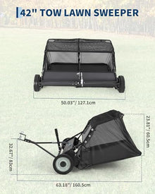 Elementool 42" Lawn Sweeper Tow Behind, 21 Cu.ft Capacity Hopper Bag