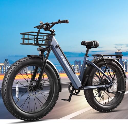 PUCKIPUPPY Electric Bike 960W 48V 15AH 28MPH 26" Fat Tire Grayish Blue