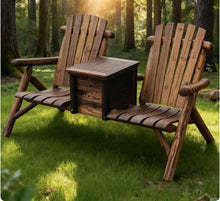 Seeheool Double Adirondack Chair Loveseat,Double Wooden Adirondack Chair with Ice Bucket,Outdoor Loveseat with High Backrest