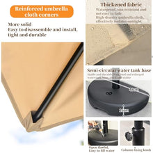FORRTY Half Patio Umbrella Wall Mounted Outdoor Umbrella Set, 230x130cm UV Protection Sun Shade With Adjustable Crank, Water-Fill Parasol Base, Table & 2 Chairs For Balcony, Garden, Deck, Café(Khaki 1
