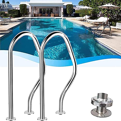 BSNANCA Pool Handrail, 304 Stainless Steel, Silver, Rustproof, Pool Handrails 1PCS/2PCS, Easy to Assemble Pool Railings for Entry The Pool-31.5 X 18.5 Inches (2) ()