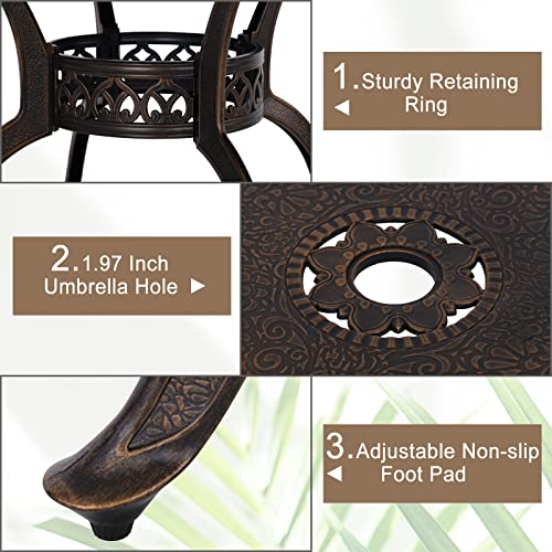 PHI VILLA 5 Piece Outdoor Patio Dining Set with Round Table and Chairs Golden Bronze