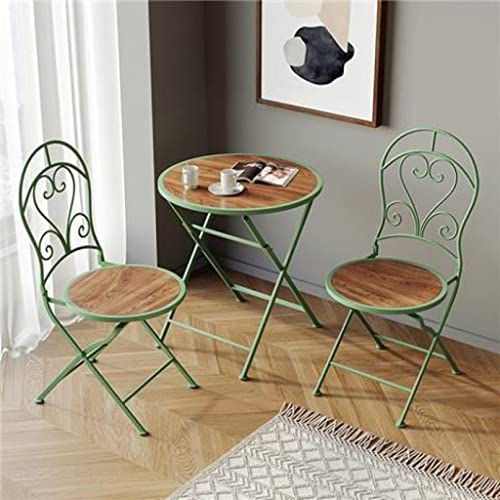 JKSVTF 3 Pcs Patio Dining Set, Outdoor Conversation Wood Backrest Chairs, Round Folding Table, Bistro Set, for Lawn, Garden, Balcony, Poolside