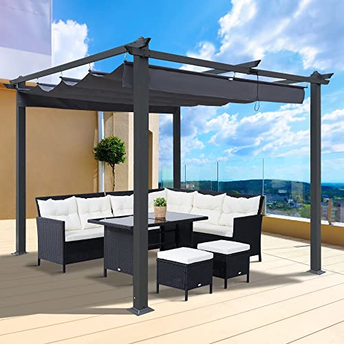 SPOFLYINN Modern Aluminium Pergola Shelter for Gardens Terraces, Backyard, Metal Frame Support Outdoor Patio Retractable Shade Canopy Sunshelter 13x10 Ft Gray As Shown One Size