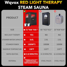 WQVOX Double Infrared Steam Sauna, Portable Infrared Sauna, Enlarged Size and Two 3L Steamers, Two Upgrade Chairs, Infrared Sauna Room with 660 & 850nm Red Light Therapy, 72 "x 50" x 36 ", Black