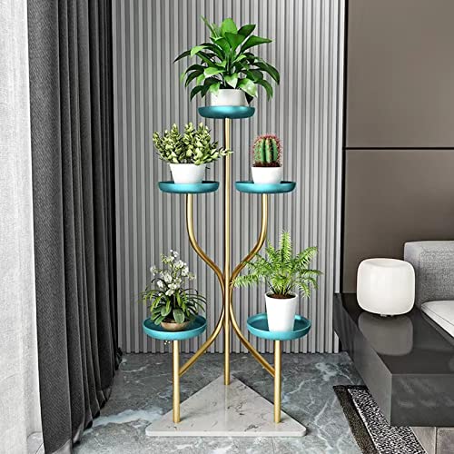 iumLeap Light Luxury Wrought Iron Flower Stand Living Room Floor-Standing Marble Minimalist Flower Pot Stand Indoor Multi-Layer Plant Display Stand, Blue
