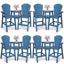 PASAMIC Tall Adirondack Chairs Set of 8, All-Weather HDPE Patio Chairs with Double Connecting Trays, Bar Height Heavy-Duty Outdoor Chairs for Garden, Backyard, Balcony, Blue