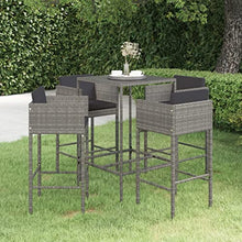 KPOUTRFG 5 Piece Garden Bar Set with 43.3 Inch Height Table in Grey Rattan for Outdoor Patio and Balcony