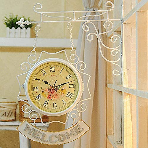 ERTTGWGF Outdoor Clock Garden Clocks, Double Sided Outdoor Retro Outdoor Clocks Battery Operated Silent