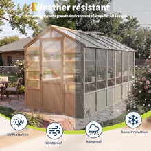 6x12 ft Wooden Walk-in Polycarbonate Greenhouse, Lockable Door, Brown