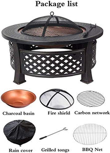 Garden Fire Pit Portable Grill Barbecue Rack Outdoor Fire Pit - 31 Inch Large Bonfire Wood Burning Patio & Backyard Firepit for with Spark Screen with Cover BBQ Cooking for Camping Backyard