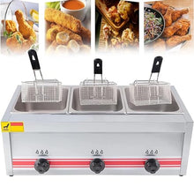 Stainless Steel Gas Fryer For Home And Commercial Use, Adjustable Firepower, Complete With Baskets And Lids For Fries, Donuts, Fish Triplecylinder10l+10l+10l