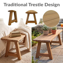 Sunnydaze Wooden Teak Trestle Outdoor Bench for Patio, 60” L, Rustic, Brown