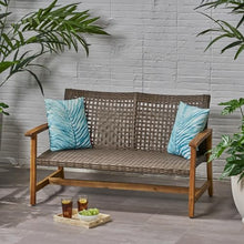 Hassyee Acacia Wood Loveseat for Two Person, Outdoor Furniture with Woven Wicker Backrest and Seat for Backyard, Balcony, Poolside, Outdoor, Classic Chair with Wooden Armrests for Garden (Natural)