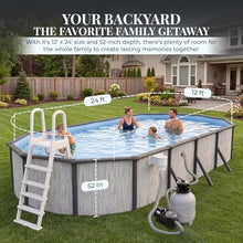 Blue Wave Sevilla 12x24-ft Oval 52-in Deep Hard Sided Steel Frame Above Ground Pool with 6-in Steel Top Seats, 0.5 HP Sand Filter System, Ladder, Skimmer & Liner – 6,300 Gallon Cap for Family Use