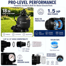 LANCHEZ Sand Filter with Pool Pump 18" 1.5HP 4900GPH, Above Ground Pool Pump with 24-Hour Timer, 7-Way Valve Sand Filter Pump System