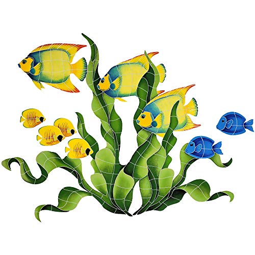 Artistry in Mosaics Ceramic Swimming Pool Mosaic Fish Group in Seagrass (35" x 48")