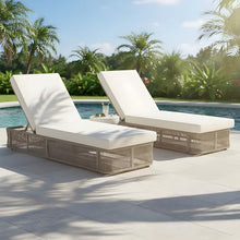 Christopher Knight Home Xayo Set of 2 Patio Chaise Lounge Chair Outdoor with 4-Thick Cushion, Metal Poolside Sun Lounger with Cross-Weave Rope Accent, Adjustable Backrest Pool Lounger, Beige + Cream
