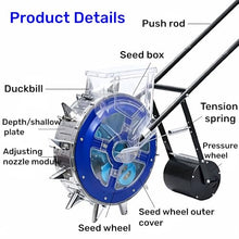 Joytar Manual Seeder Hand-Push Garden Seeder Roller Seeding and Fertilizer Applicator Metal Wheel hubs Adjustable Plant spacing for Gardens and farmland(16-Hole)