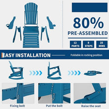 GAOMON 4-in-1 Folding Adirondack Chair Set of 4 HDPE, with Retractable Ottoman & Cup Holder, All-Weather Outdoor Patio Rocking Chairs for Lawn, Porch, Poolside, Navy Blue (4 Pack)