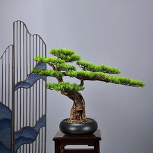 QWERAXZG Welcome Pine Bonsai Simulation Solid Wood Green Plant Potted Decoration