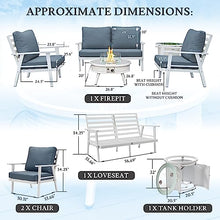 LeisureMod Walbrooke Modern Aluminum 5-Piece Patio Conversation Set with Fire Pit Navy Blue