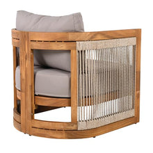 Merax Acacia Wood Outdoor Club Chair Set of 2,Woven Rope Accents Design,Wooden Patio Accent Chair Set,Comfy Reading Seat with Removable Cushion,Patio Furniture Set,Gray+Teak