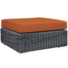 Modern Contemporary Urban Design Outdoor Patio Balcony Square Ottoman, Orange, Rattan