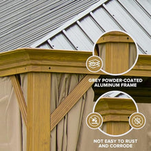12x18ft Hardtop Gazebo, Wooden Finish Coated Aluminum Frame Canopy with Galvanized Steel Double Roof, Outdoor Permanent Metal Pavilion with Curtains & Netting for Garden, Brown (Wooden 12x18 Ft)