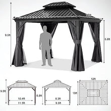 ABCCANOPY Hardtop Gazebo 10x12 Outdoor Metal Pavilion with Netting and Curtain Dark Gray