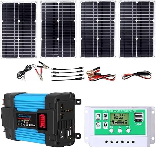 KZZAAO 100W Solar Panel Kit with 4000W/6000W DC 12V to AC 220V/110V Inverter and 50A Controller, Complete Solar System for Home,500w,220v