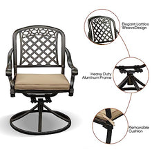 Sumshadow Cast Aluminum Outdoor Swivel Dining Chairs, All-Weather Patio Swivel Rocker Chair Sets with Cushion for Garden, Backyard, Poolside, Bistro (Khaki, 6 Pieces)